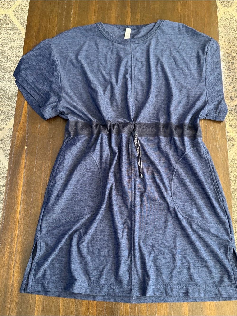 Athleta Navy Blue Knit Dress with Drawstring Waist